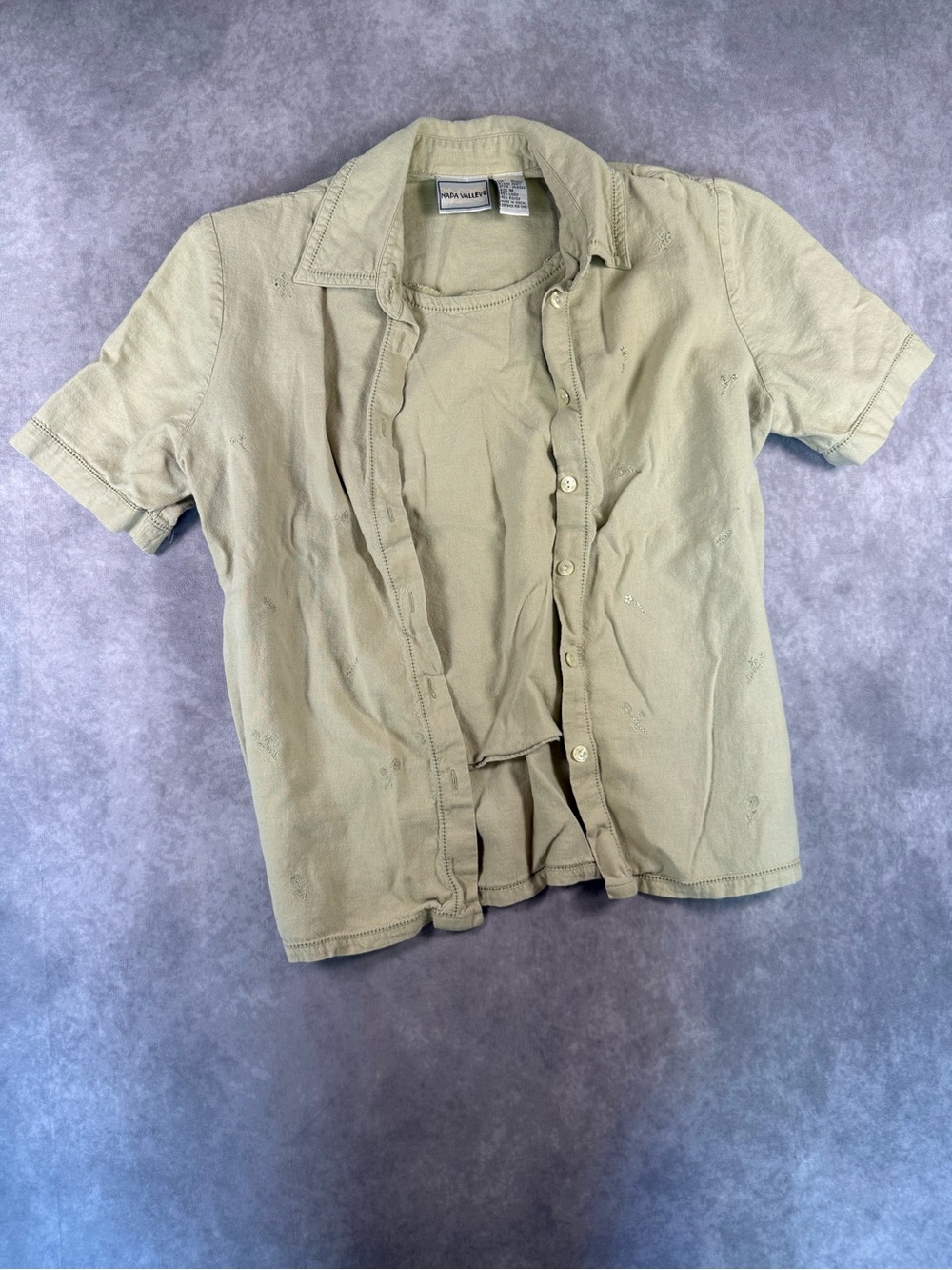 Napa Valley 2 in 1 Short Sleeve Button-Down Shirt in Olive Green size M Y2K